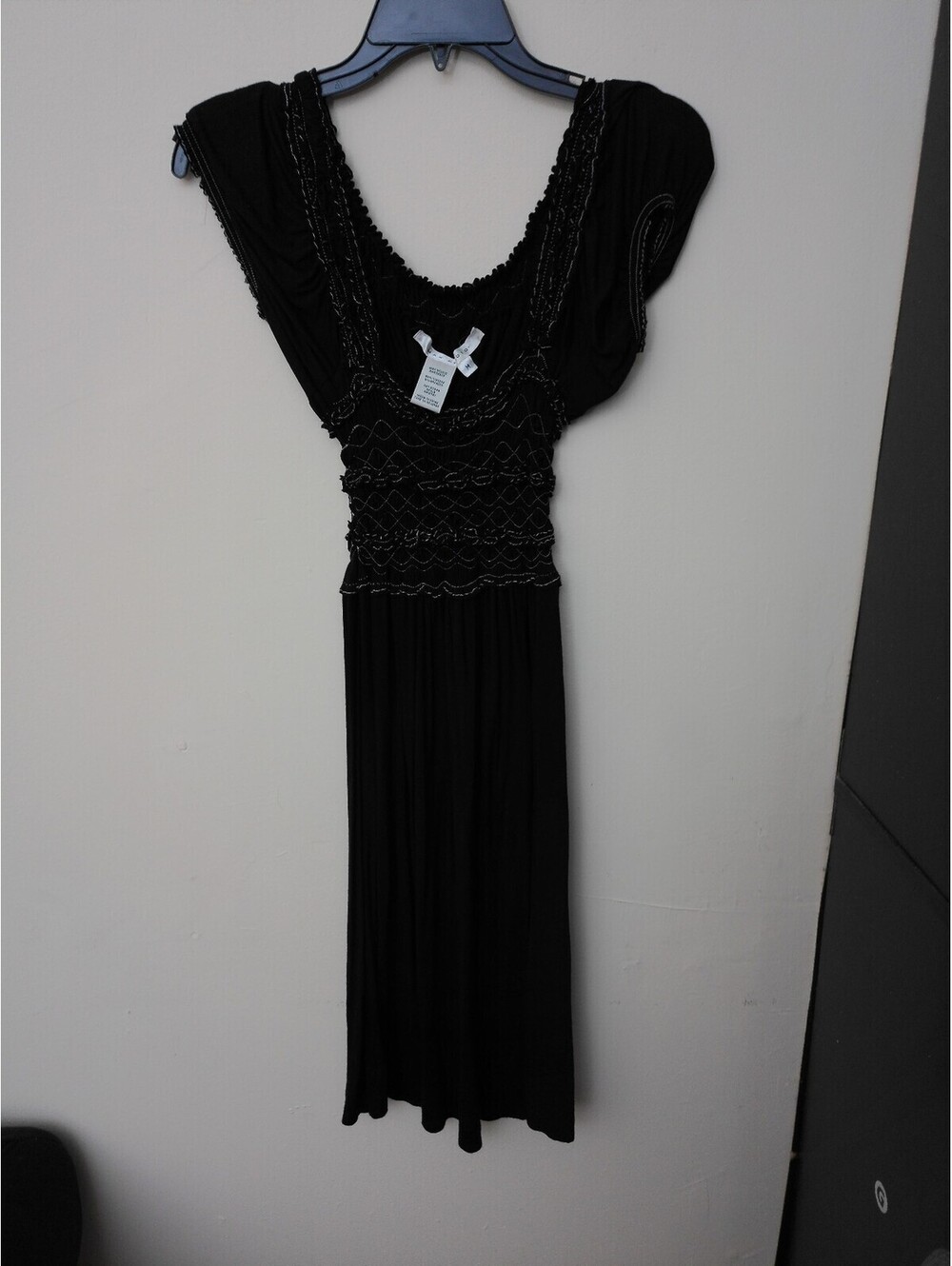 Max Studio Black Embellished Cap-Sleeve Midi Dress